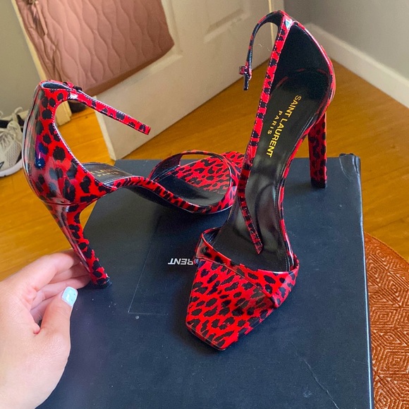 Yves Saint Laurent red Vernice chiffon babycat heels size 38 - Picture 2 of 5